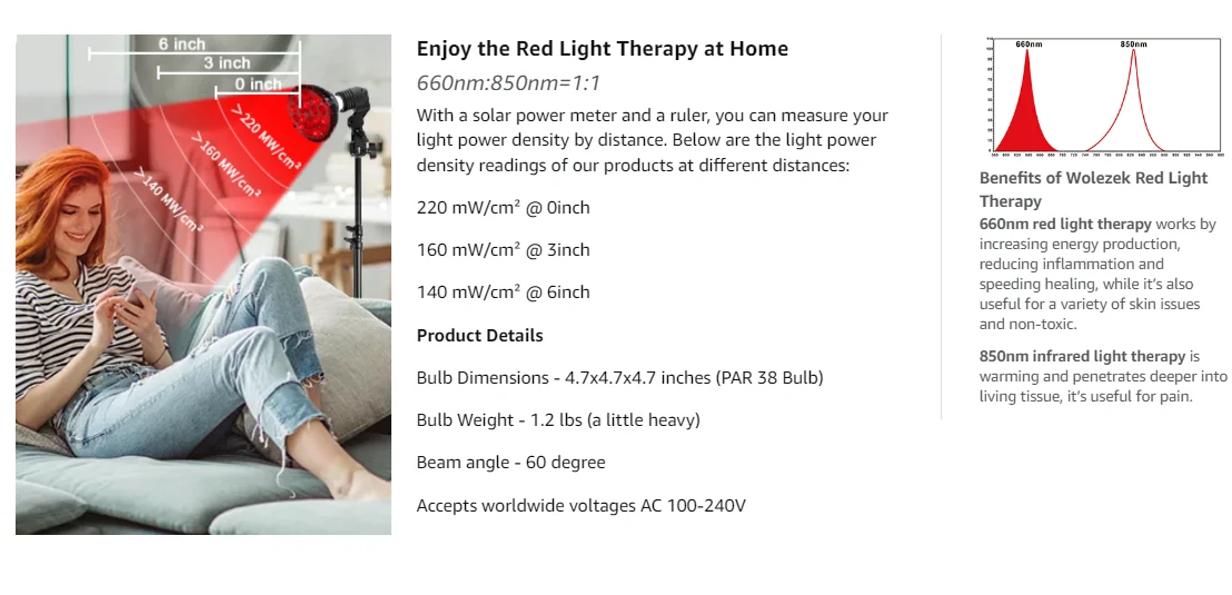 Red Light Therapy Lamp  18LEDs 660nm Red and 850nm Near Infrared Combo Bulb Red Light Therapy Device for Body and Face