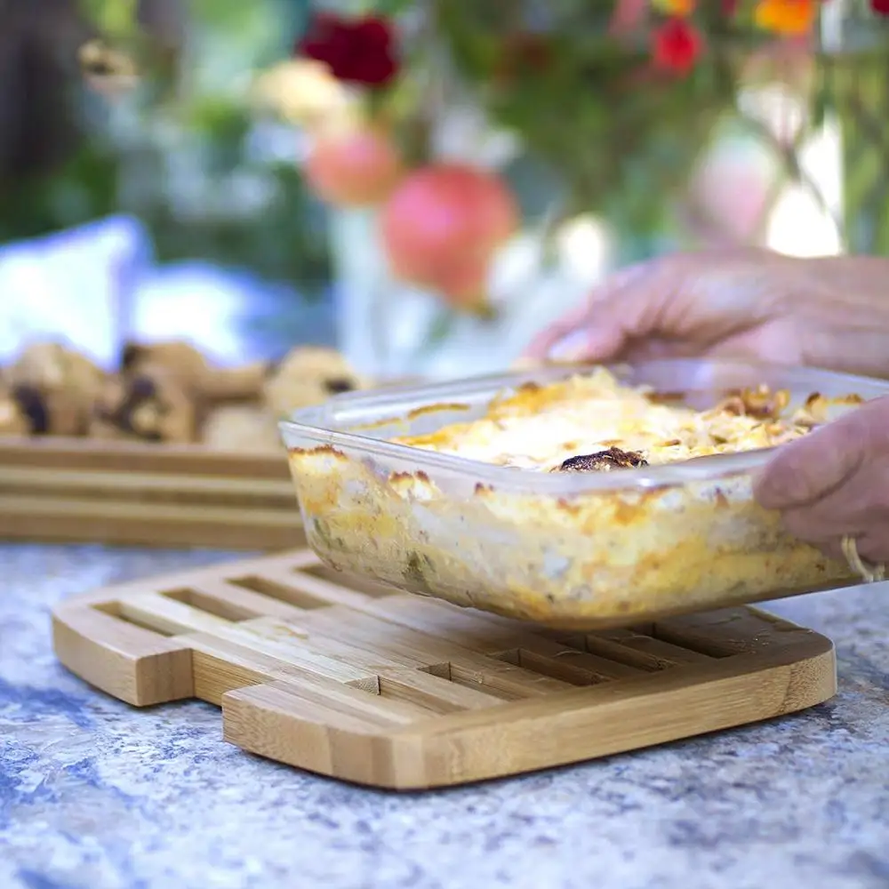 kitchen bamboo expandable trivet heat resistant wooden pads mats with non-slipping rubbers