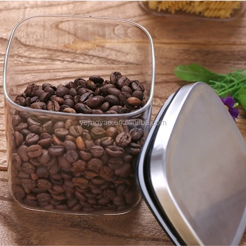 Square Glass Jars with Stainless Steel Lid for Spices Bulk Products Tea Coffee Container Set Sealed Cans Storage Box Canister