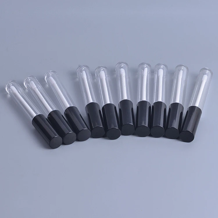Custom Little 3ml 4 ml 5ml Empty Black Caps Lip Gloss Tube Vendor Private Label 4ml 10ml Rounded Plastic Lipgloss Wand Tubes