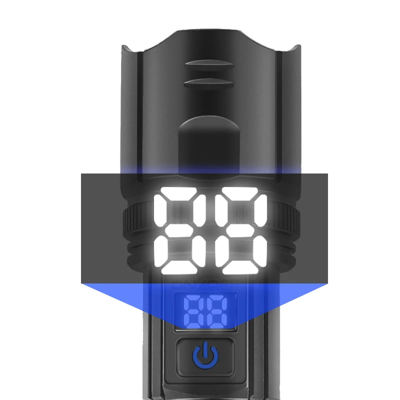 800m Super Bright Long Range Flashlight with 30W LED Type C USB Charging 5 Modes Zoomable Outdoor Emergency Torch