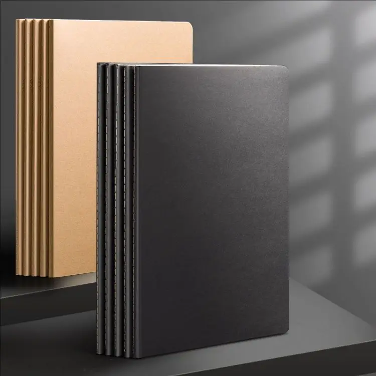 Fashionable and simple black A5 leather paper blank notebook lined record sheet grid creation book for school and personal use