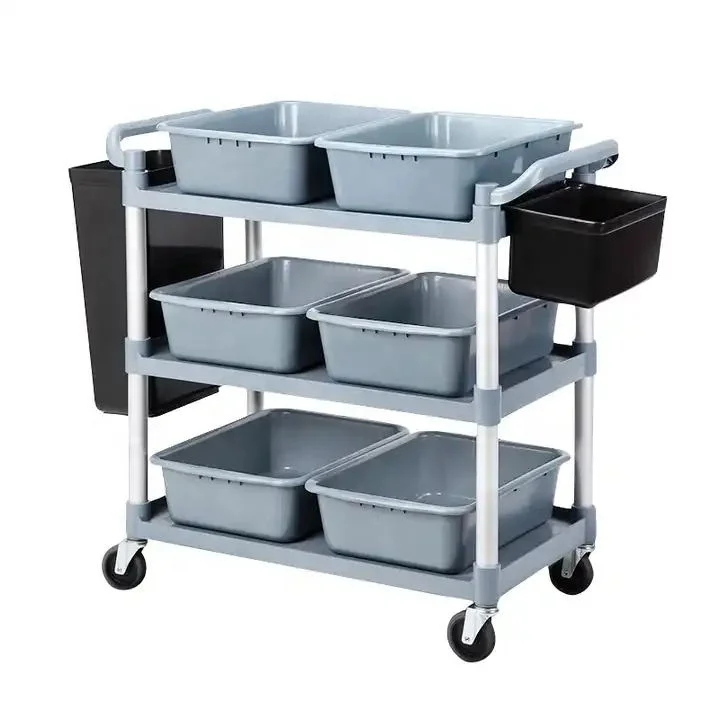 3 Layers Plastic Heavy Duty Useful Trolley Cart With 4 Wheels For Restaurant Hotel Service
