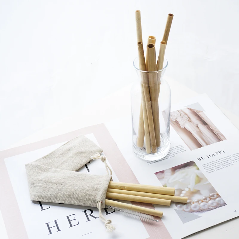 Biodegradable restaurant bar natural bamboo straw with custom logo bamboo reusable drinking straws