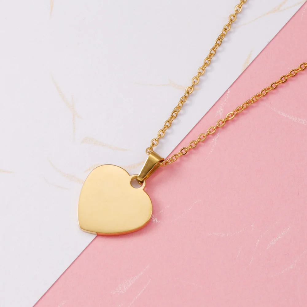 Personalized Jewelry Stainless Steel Engraved Blank Custom Name Logo 18K Gold Plated Love Heart Pendant Necklace