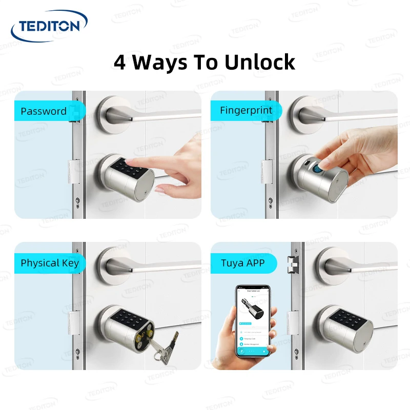 Tediton CE Certification Safety Electric Tuya APP Fingerprint Smart Euro Cylinder Locks