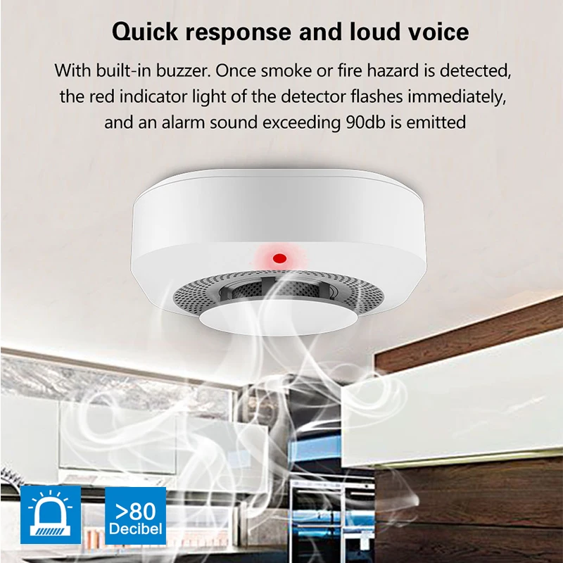 
Wireless Smoke Detector Alarm High Sensitivity Battery Detector APP Control for Fire Alarm System 