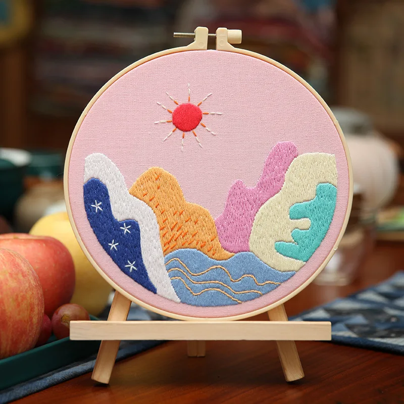 Scenic Serenity DIY Embroidery Landscape Kit Ideal for Handmade Living Room Decor