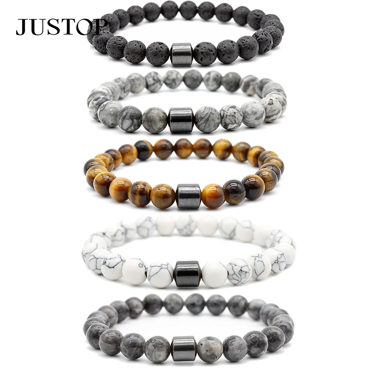 8mm Tiger Eye Natural Stone Beads Bracelets For Women Men Elastic Yoga Lave Bangle Health Care Magnetic Therapy Hematite
