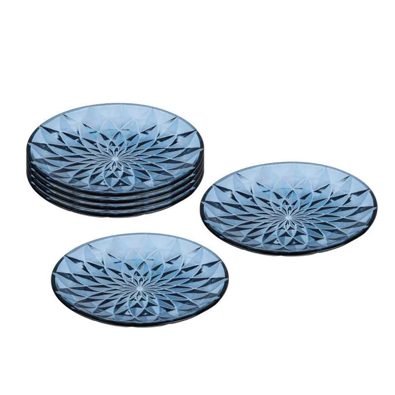 6Pcs Blue Solid Color Dishes Plates Set Press Clear Glass Charger Plate Glass Charger Plate