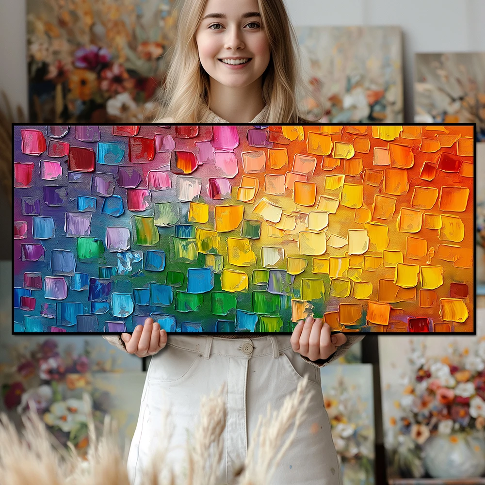 Handmade Modern Abstract Oil Painting Large Canvas with Colorful Texture Custom Gift for Home Decor Living Room Wall Art