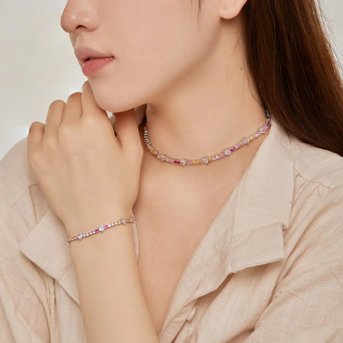 Dylam Korean Trendy Multi Color S925 Silver Pink Diamond Bracelet Bling Cz Cubic Zircon Pear Shape Bracelets For Women Jewelry