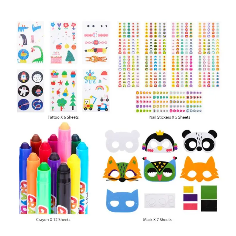 Children tattoo watermark sticker safe non-toxic DIY cartoon mask skin graffiti crayon soft silky washable set