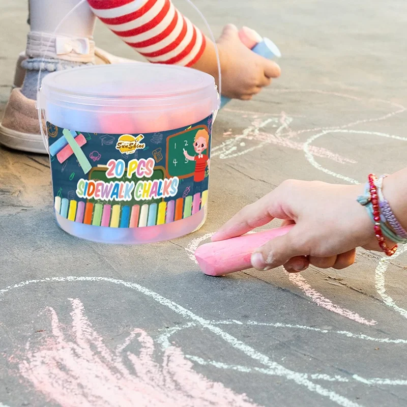 2024 Non Toxic Washable Custom Outdoor 20 Colors Washable Chalks School Blackboard Big Drawing Sidewalk Chalk With 4 Stencils