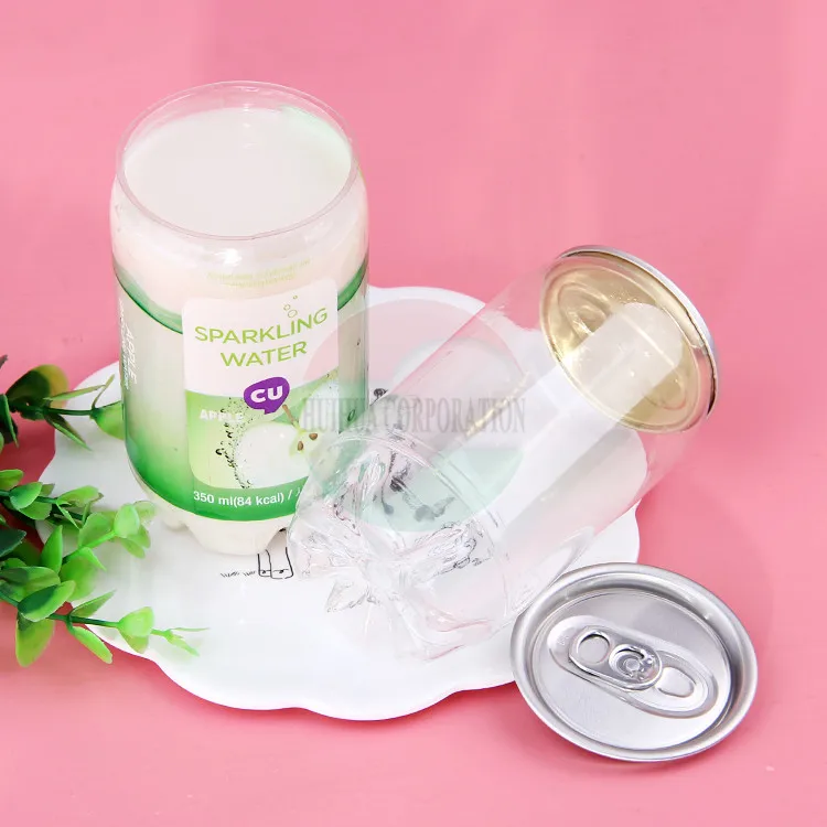 Special shape high quality PET plastic food grade 345ml soda drink plastic can