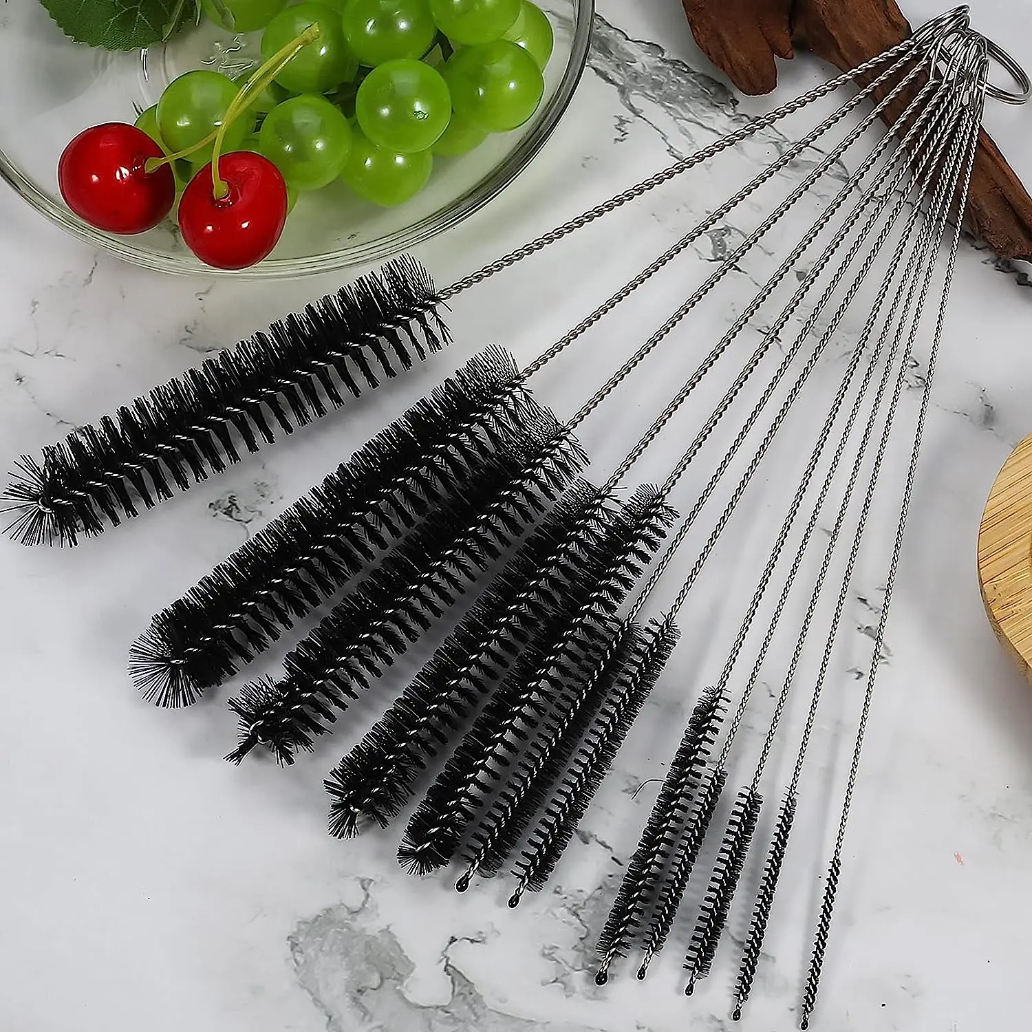 61-Inch Stainless Steel Double-Ended Hose Brush 8.2-Inch Nylon Long CPAP Tube Cleaning Brush Flexible Drain Straw Cleaner Brush