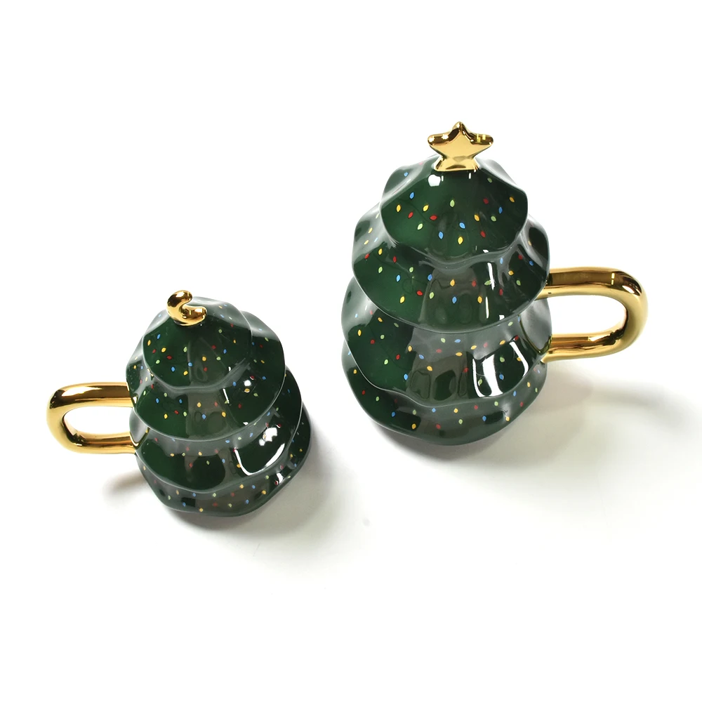 Creative Ceramic Coffee Cup Large Capacity Milk Tea Drinking Cup Christmas Tree Mug with Lid Christmas Gift