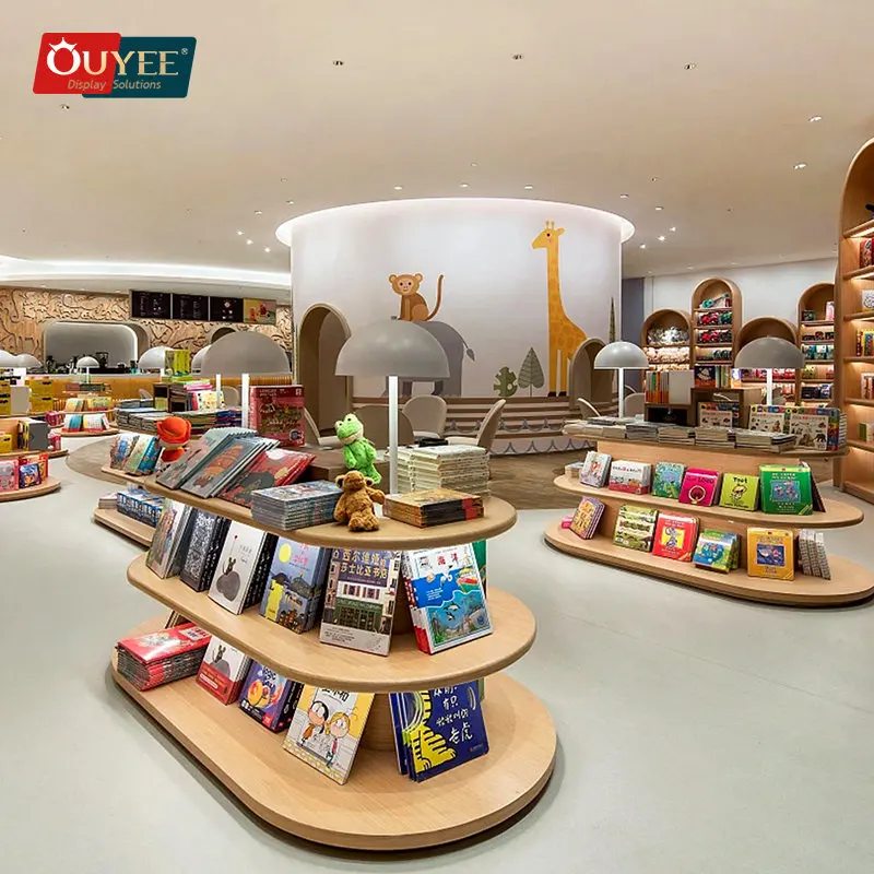 Wooden Cabinet Book Shelf Bookstore Furniture School Library Furniture Design Display Shelves For Bookstore