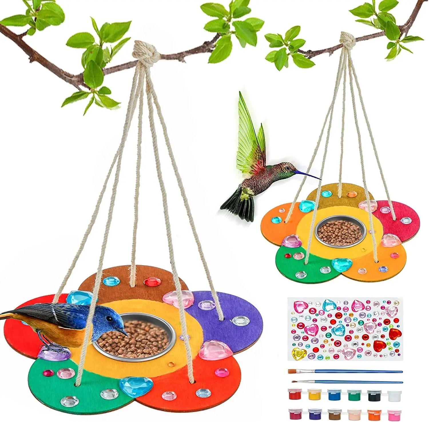 2Pack DIY Wooden Paint Kits Outdoor Toys for Boys & Girls Age 3-5,Kids Arts and Crafts Bird Feeders for Outside
