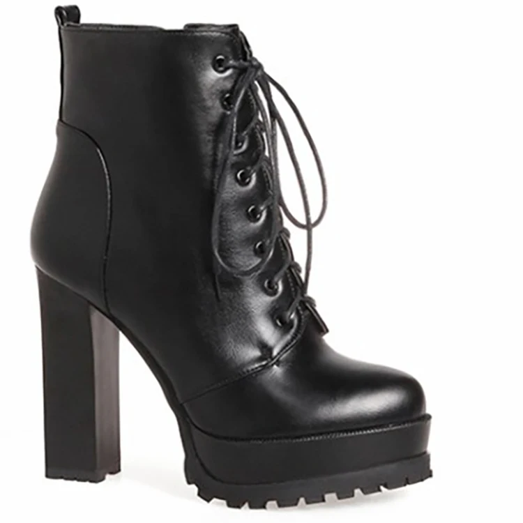 
Black and Red PU Leather Waterproof Platform with Martin Short Boots for Autumn 2020 