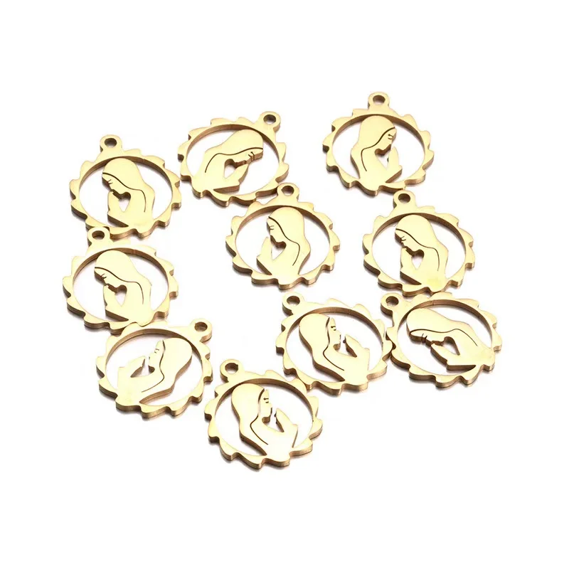 15mm Virgin Maria charm Stainless Steel Charms virgin mary hollow Islam Charm Pendant for baby pin decoration