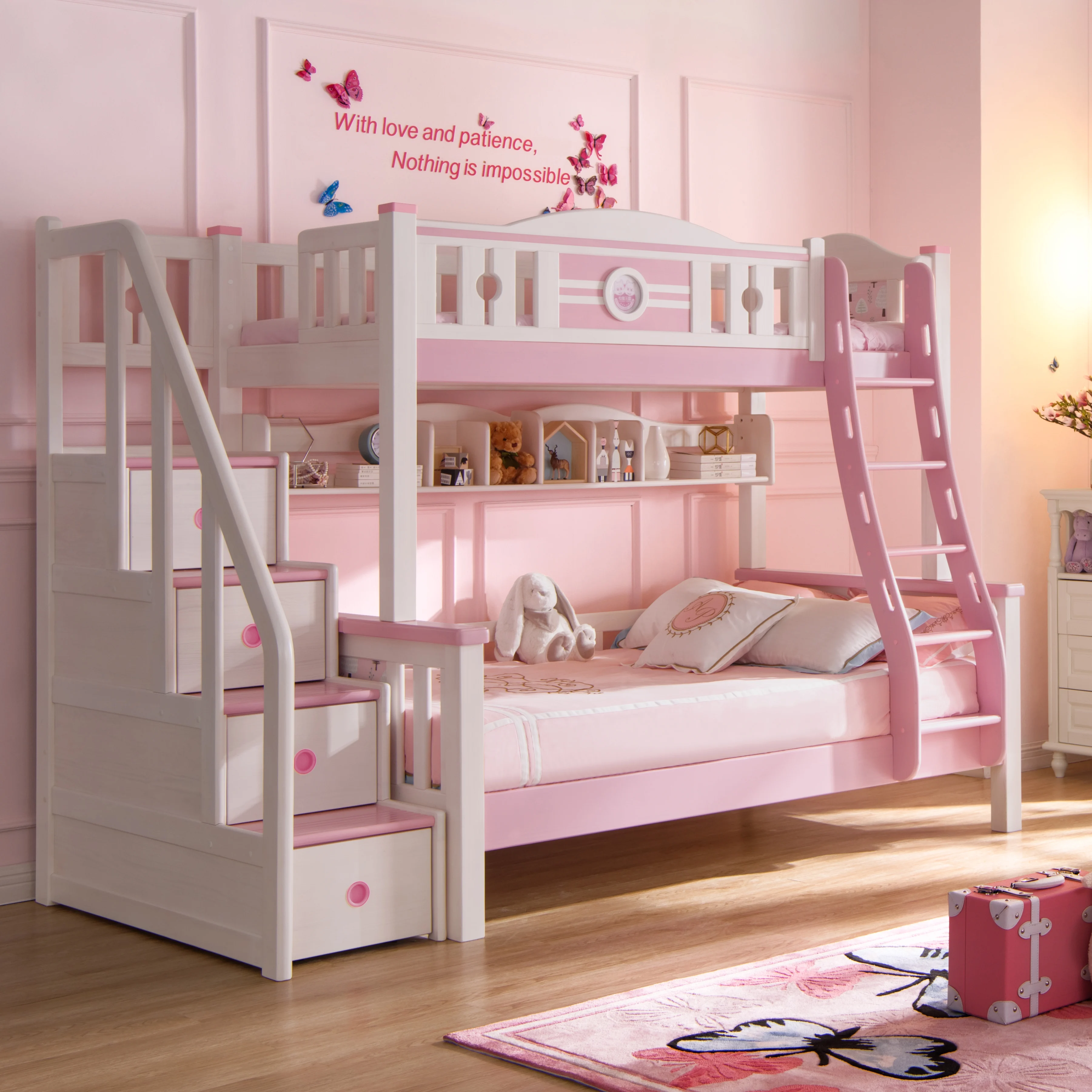 Twin Loft sleeping space+1 bed for whole family +  functional kids bed with storages