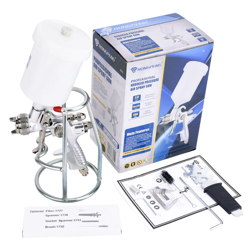 RONGPENG R802 User-friendly Heavy Duty Star Spray Gun HVLP Professional 3.0-3.9cfm Colour Box Aluminum Gravity