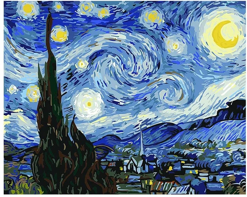 Custom van Gogh Starry Sky Painting by NumbersDIY hand-painted Pauntung by Numberskit for adult beginners home decoration