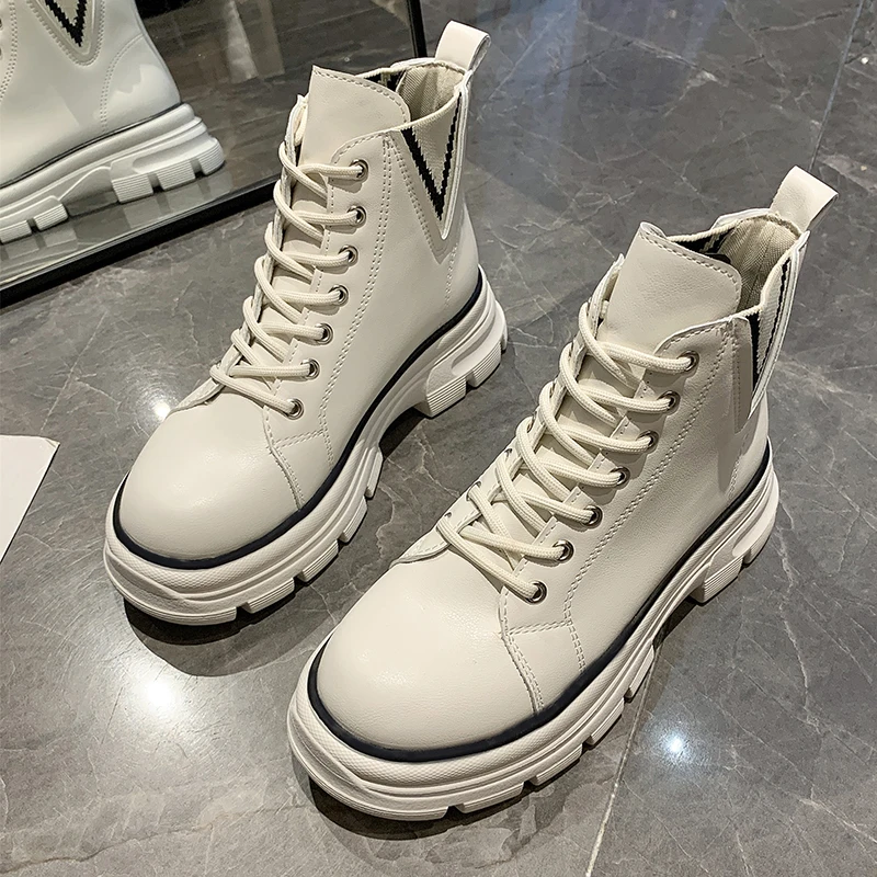 Fashion Lady Pu Leather Martin Boots New Style Chunky Platform Casual Ankle Boots