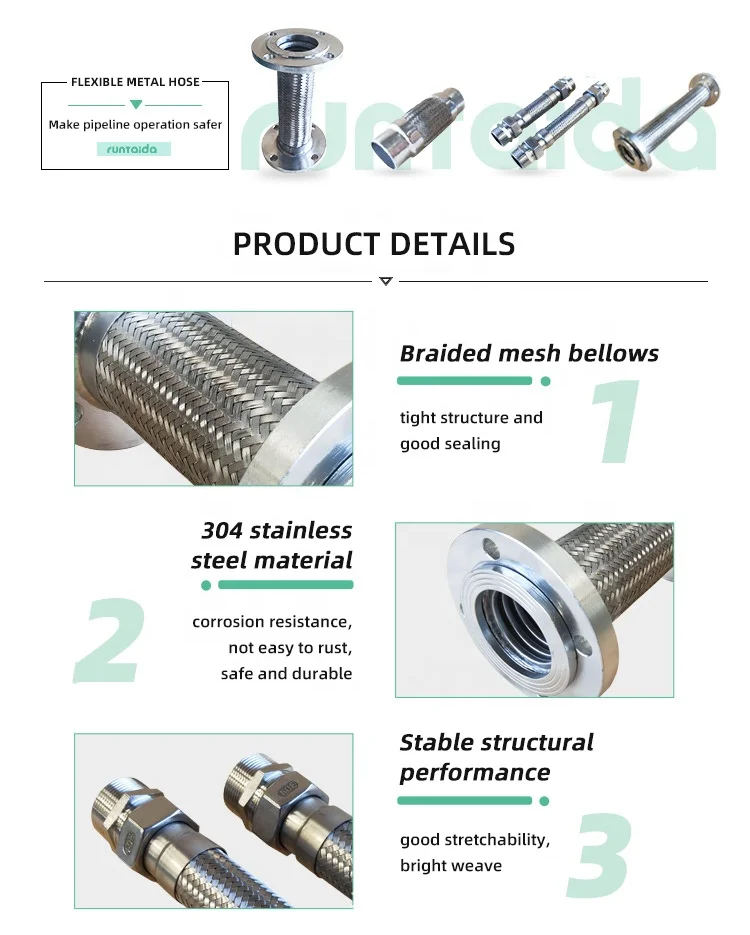 Customized DN150 ANSI lined PTFE corrugated stainless steel woven mesh with movable disc flange metal hose