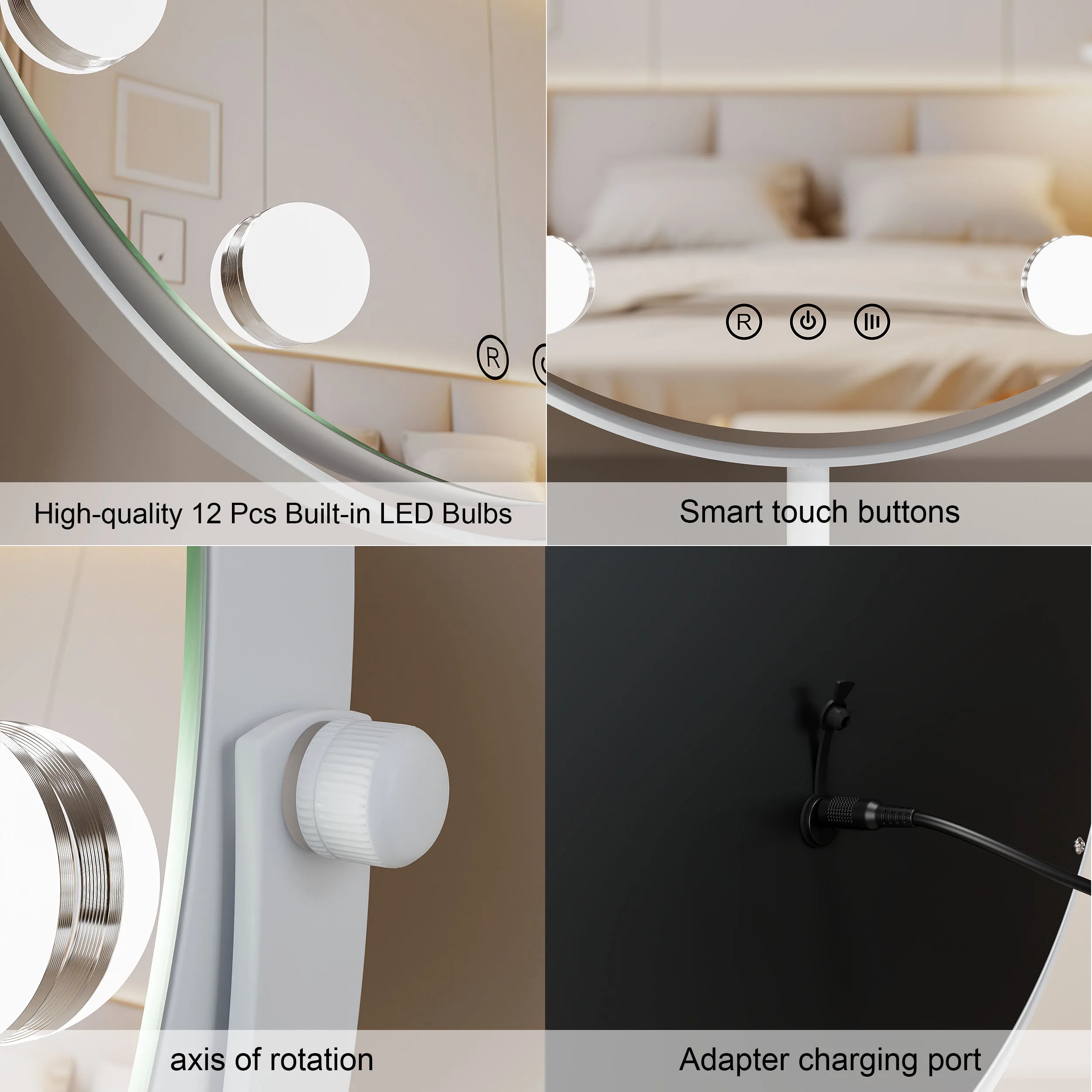 Hollywood Style 43x48cm Manufacturer Bulbs Rose Gold Bulbs Lighted Makeup 360 Rotation Vanity Mirror With Led Lights