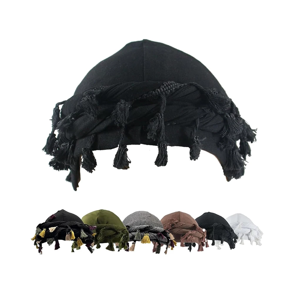 Turban for Men Women Satin Lined Durag Head Wraps Skull Cap Pre-Tied Tassels Braid Beanie Vintage Twist Bonnet