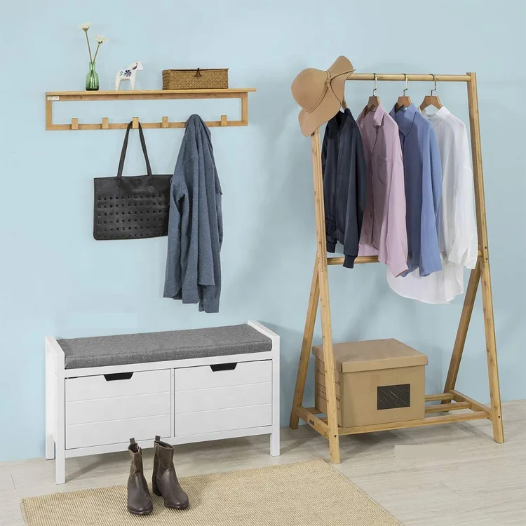 Super September Europe Style Wooden Shoe Storage Bench with Drawers Cushion Picture
