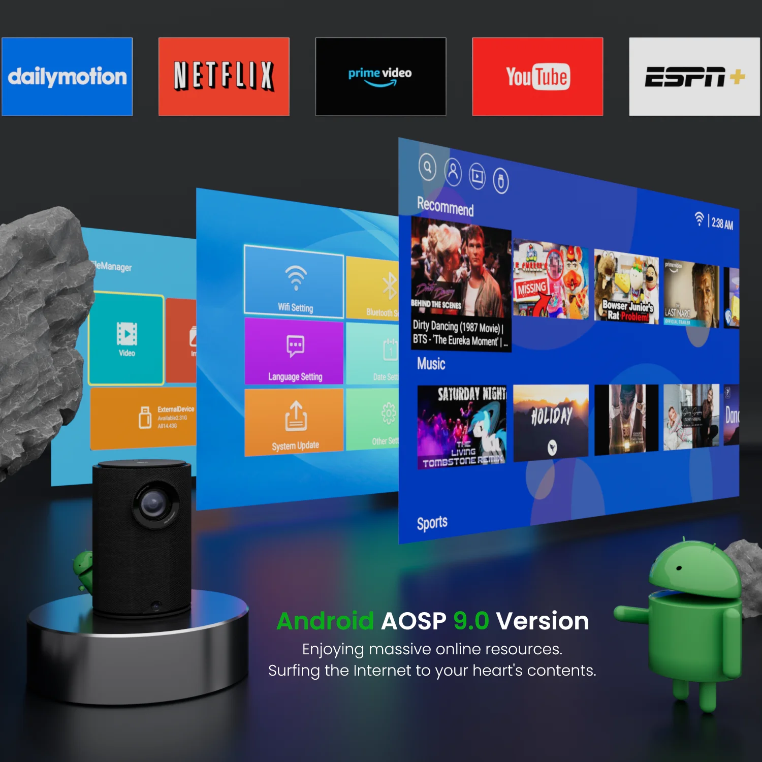 200 Ansi Lumens USB  Native Full HD 720P Auto Focusing 4d Keystone Android 9 Portable 30000 hours LED Projector