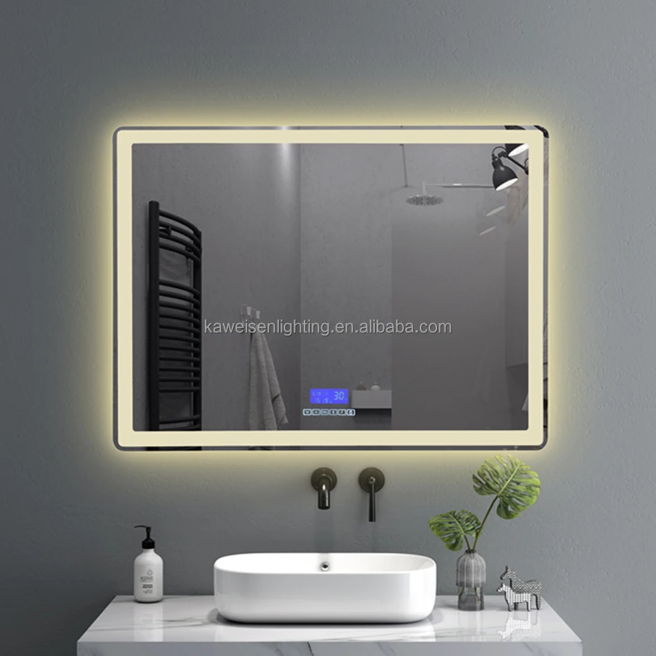 New design aluminum bathroom rectangular ip44 led frame mirror wall mount smart bathroom touch sensor LED mirror