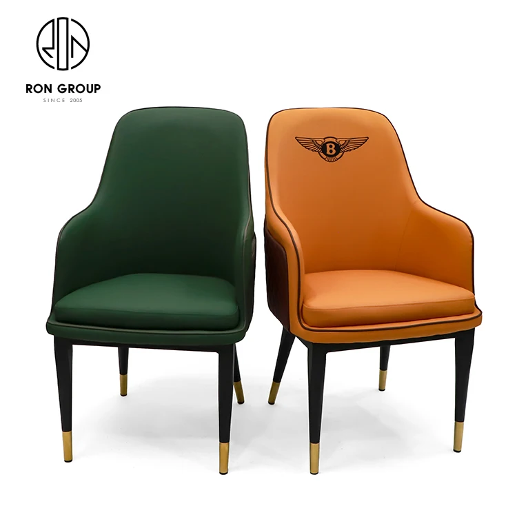 Modern Design Style Two Colour Leather Dining Chair Furniture With Armrest for Living Room Hotel
