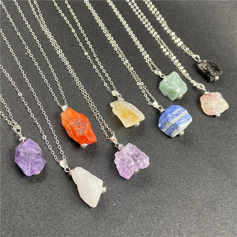 Amethyst Stone Pendant Necklace,Irregular Quartz Stone Pendant Crystal Gemstone Necklace,Clothes Chain Necklace for Women