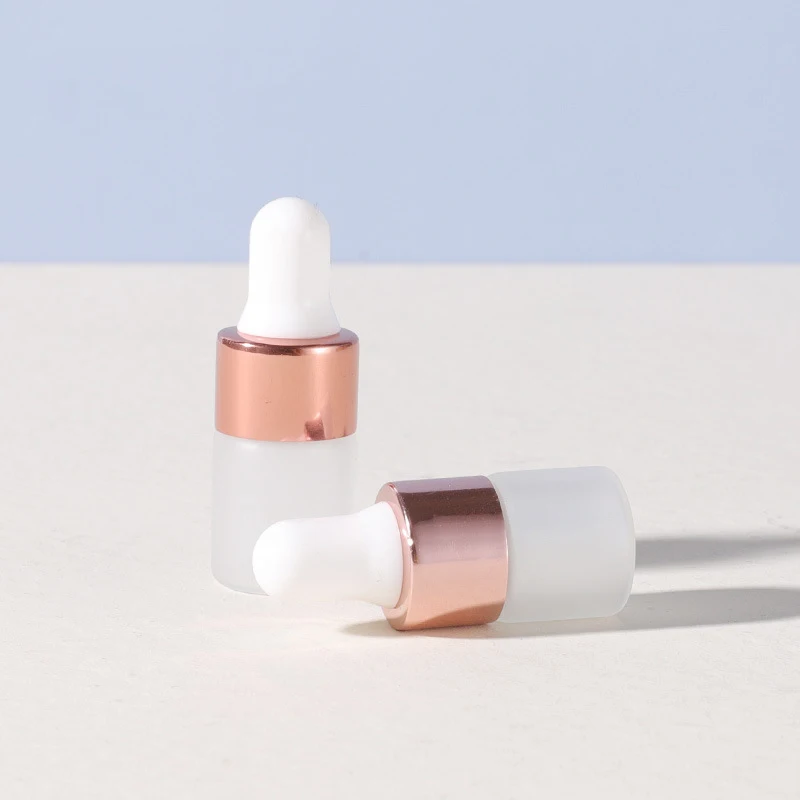 1 ml 2 ml 3 ml 5 ml transparent frosted glass bottle with rose gold dropper