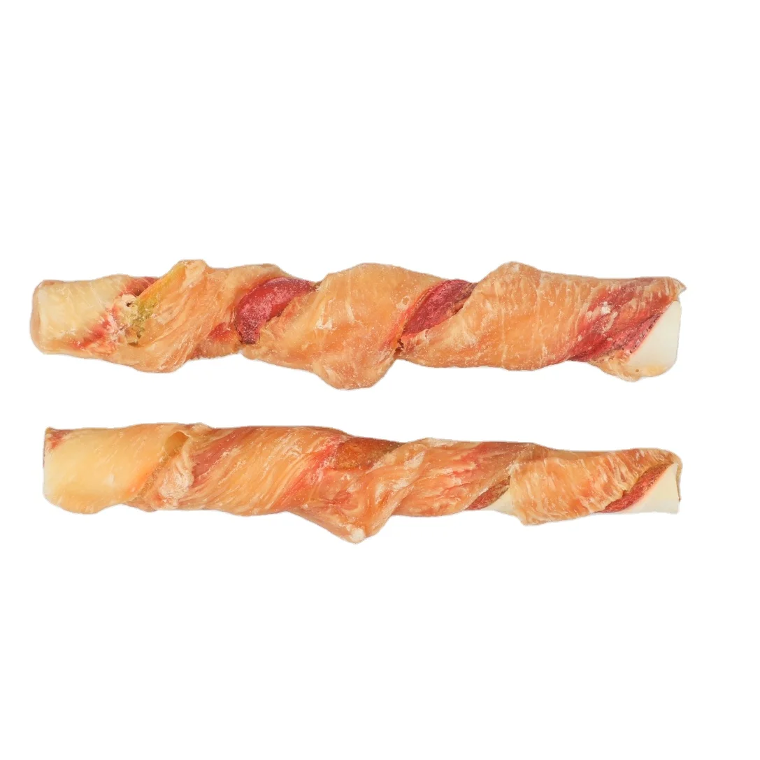 Dog food treat teeth cleaning toy high quality bully sticks dog dental chew treat Chicken wrapped in cowhide