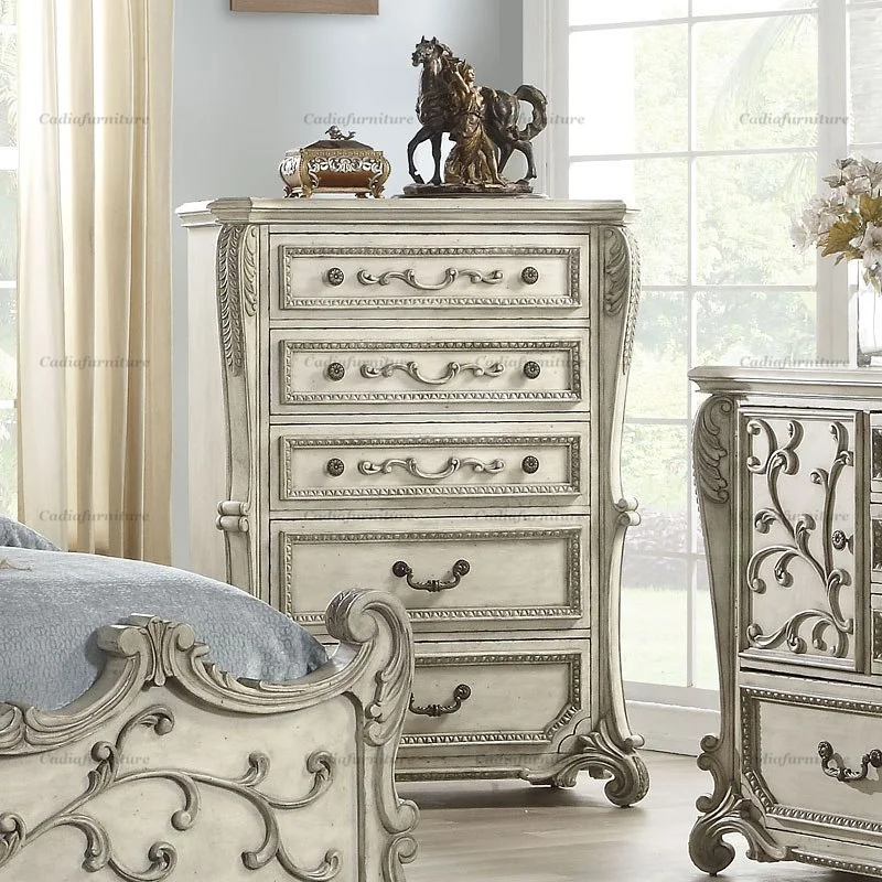 Роскошная дизайнерская двуспальная кровать rococo французская роскошная большого размера резная мебель для спальни с Кремовым ночным столом