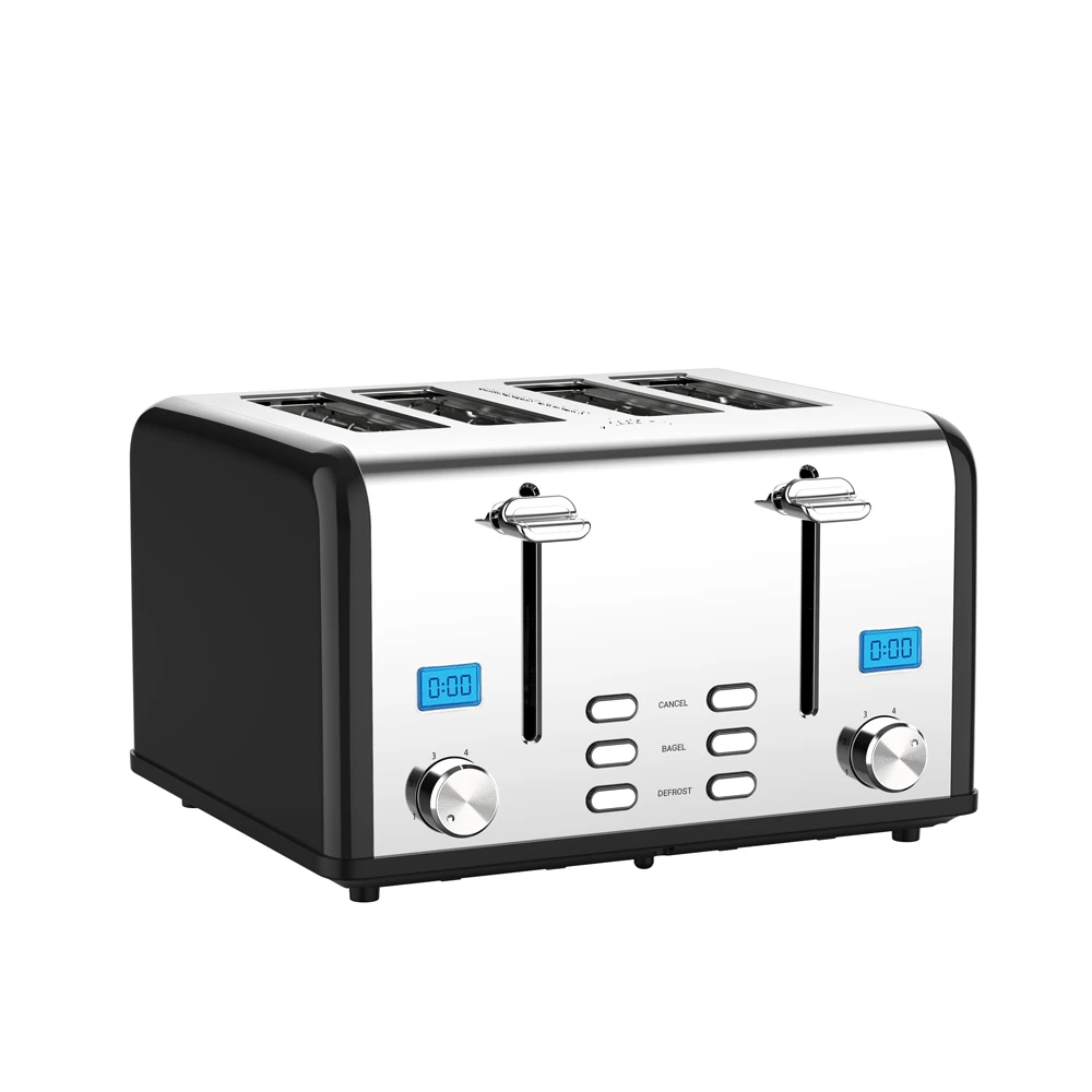 Factory OEM Professional Bread Toaster with Stainless Steel Small Home Appliance Electric 4 Slice Kitchen Toasters with LCD