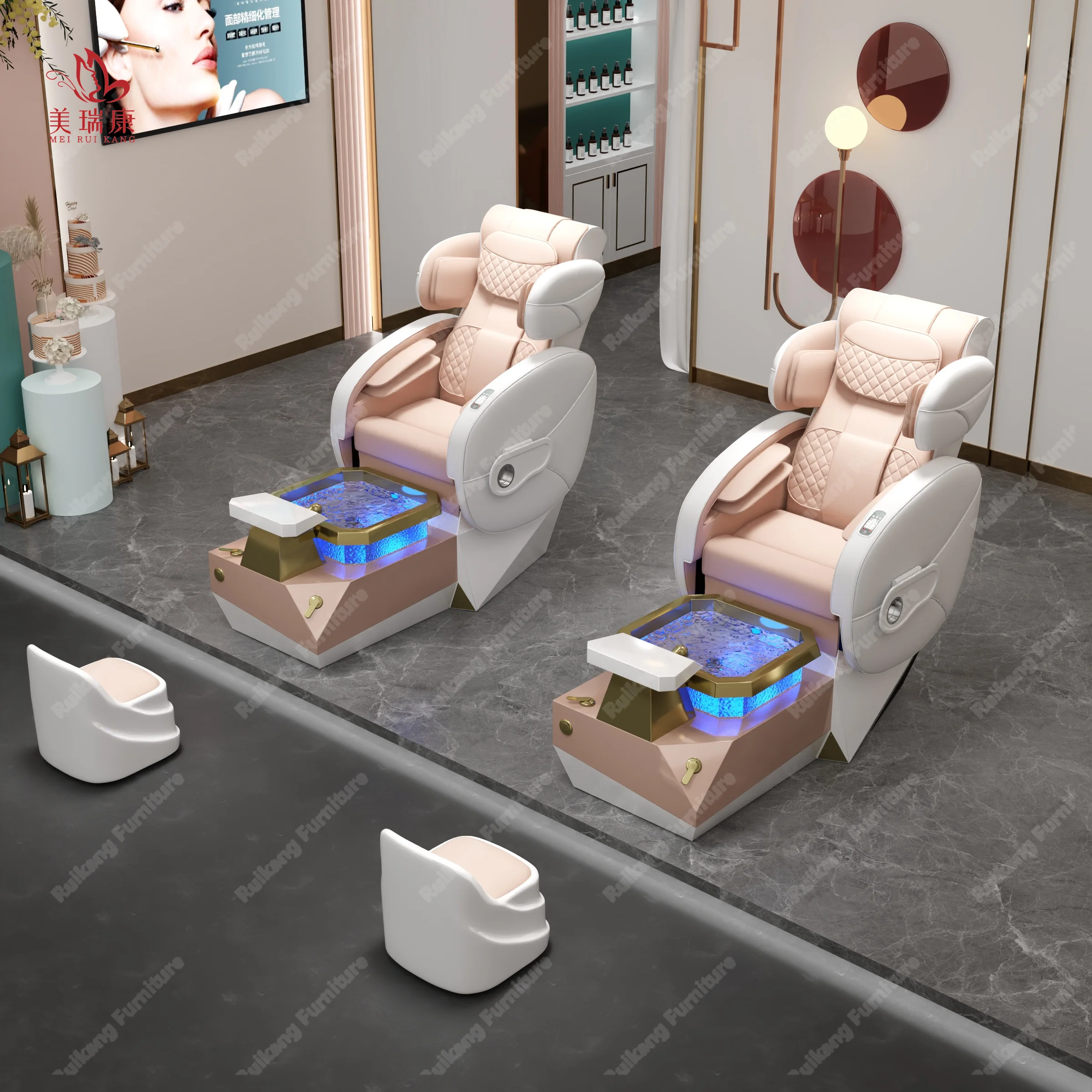 Modern Luxury Beauty Salon Furniture Pipeless Whirlpool Discharge Pump Foot Spa Massage Manicure Pedicure Chair For Nail Salon