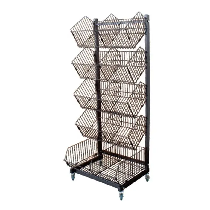 Advertising Cosmetic Iron Grid 10 Bin Fixture Set Metal Floor Store Stand Bread Sheet Wire Frame Metal Display Rack