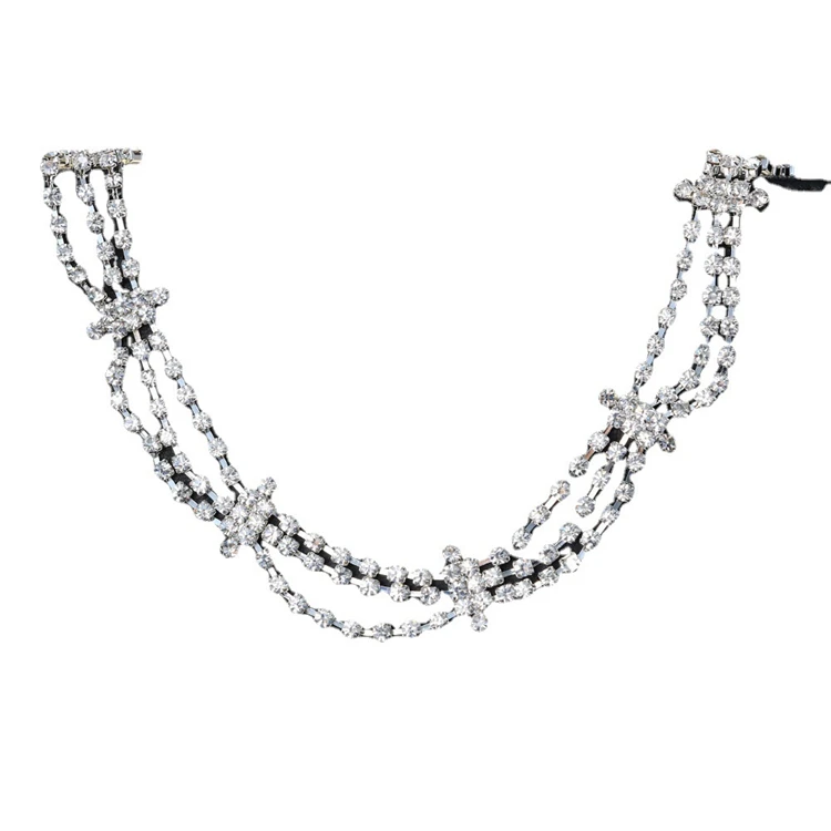 Luxury Personality Wavy Multi Layer Hair Chain Fashion Gothic Rhinestone Headband Fine Jewelry Headdress for Women