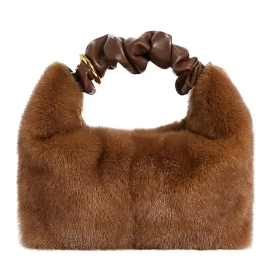 Wholesale stylish Winter fur knot bags women soft warm handbags ladies mini fur tote bag 2023 fur tote
