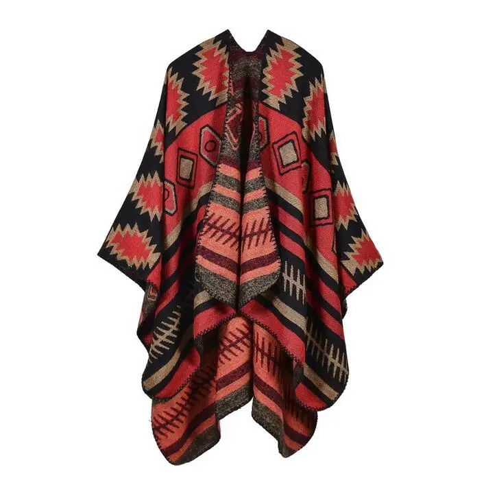 Модная акриловая жаккардовая шаль с геометрическим рисунком, зимний ацтекский одеяло, шарф ruana для женщин