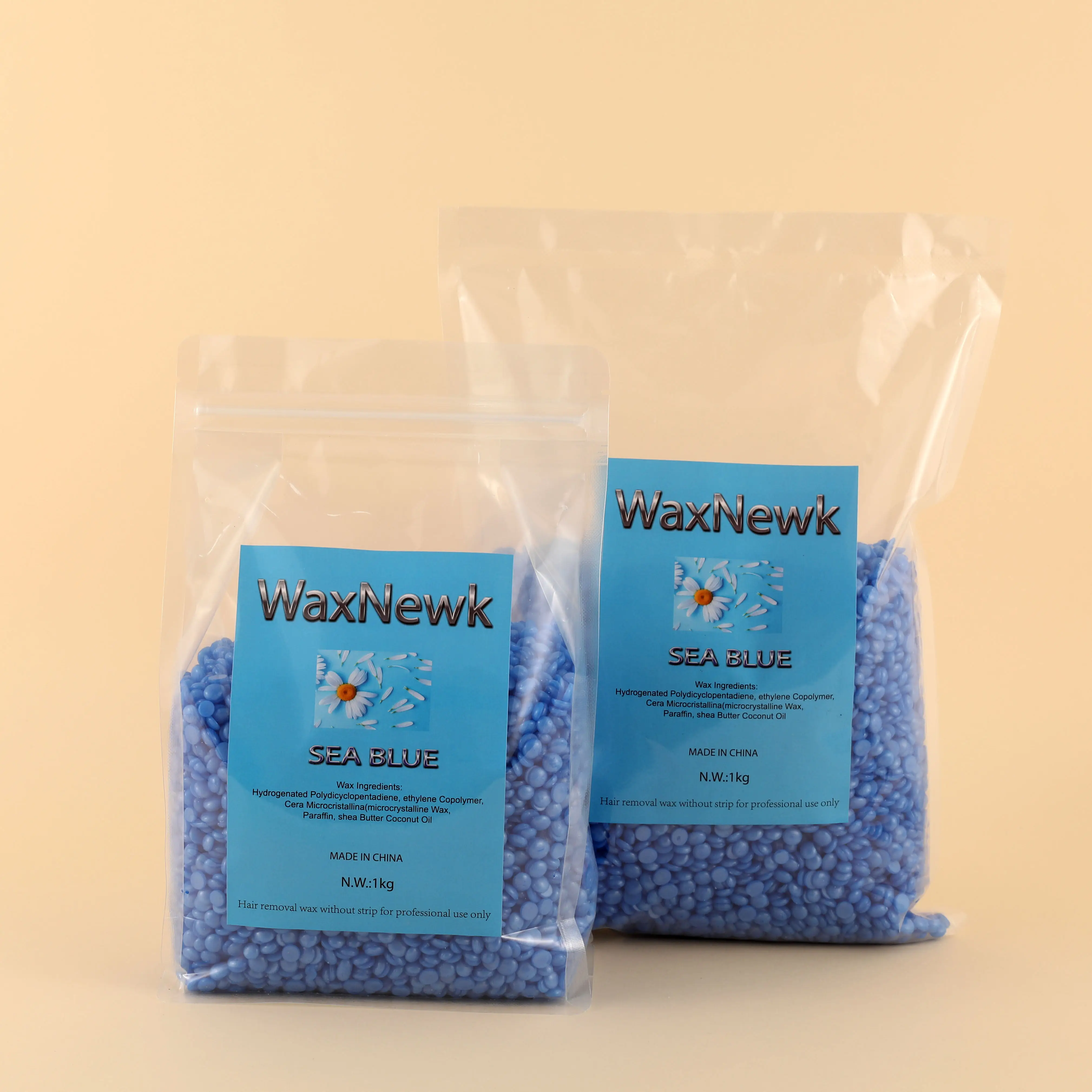 WaxNewK 1kg Waxing rosin free sea blue azulene Beads Brazilian Bikini Hard Wax Hair Removal for Face Body Legs Beads