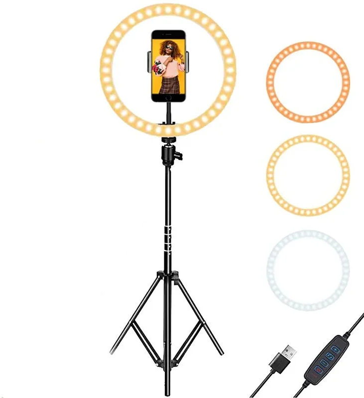 10 Inch 26cm LED Ring Light with 2.1M Tripod Stand Selfie Ring Makeup Fill Light Live Broadcast Beauty Photography Photo Light