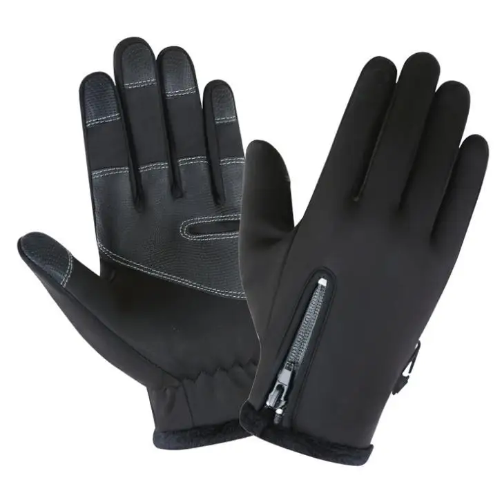 Warm Windproof waterproof cycling gloves touch screen antiskid autumn winter fleece climbing riding cycling gloves with zipper