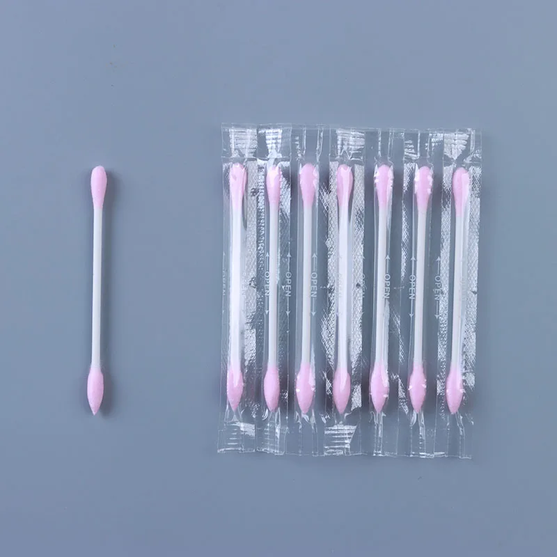 Individual packaging Pink color round and pointed head  Cotton Swabs paper stick Cotton Buds